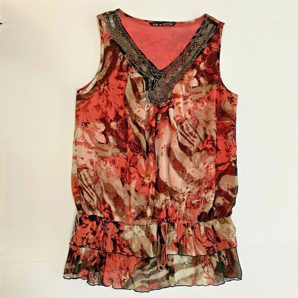 Zac & Rachel peach & brown sleeveless top beaded - Picture 2 of 8